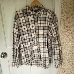 Eddie Bauer Classic Fit Gray & Cream & Brown Plaid Flannel